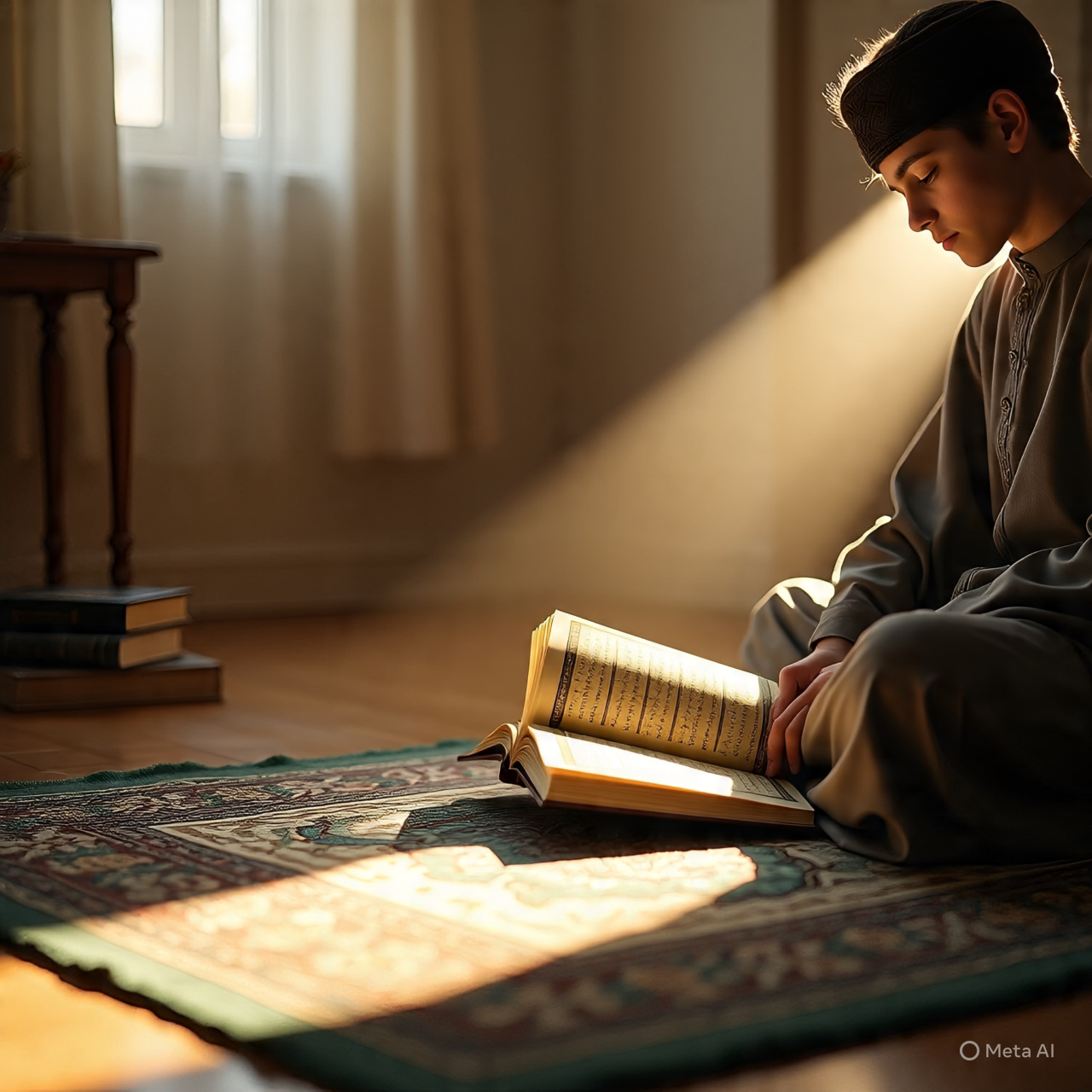 Peaceful moment with the Quran during a study break